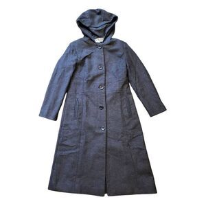 Vintage Anne Klein Coat Women's 6 Grey Wool Hooded Long Gothic Cottage Trench